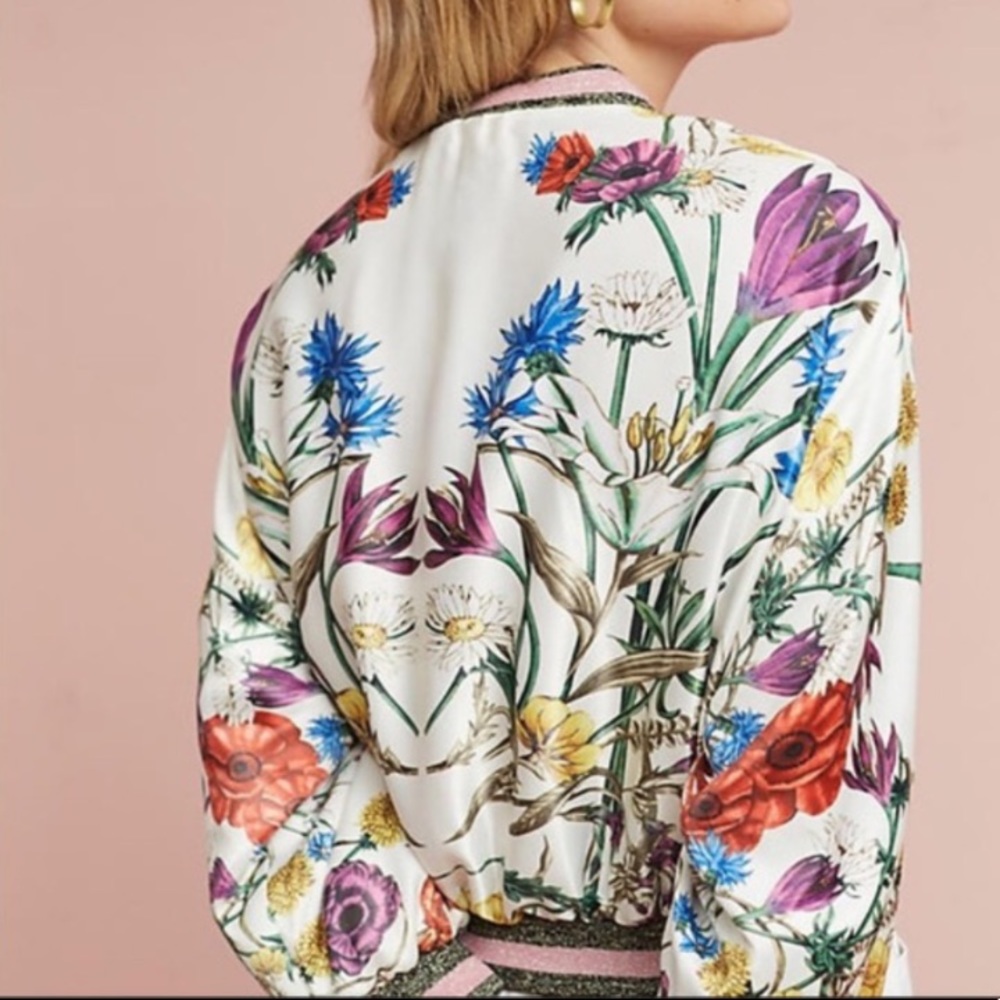 SOLD Anthropologie Elevenses Rubie Floral Satin Bomber Jacket - Picture 3 of 9